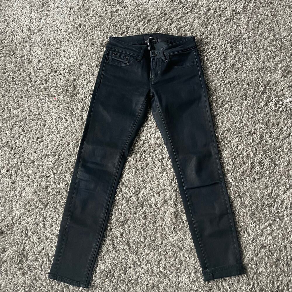 The Kooples Leather Effect Waxed Black Denim Short Fit Jeans Size 25 - Picture 2 of 10